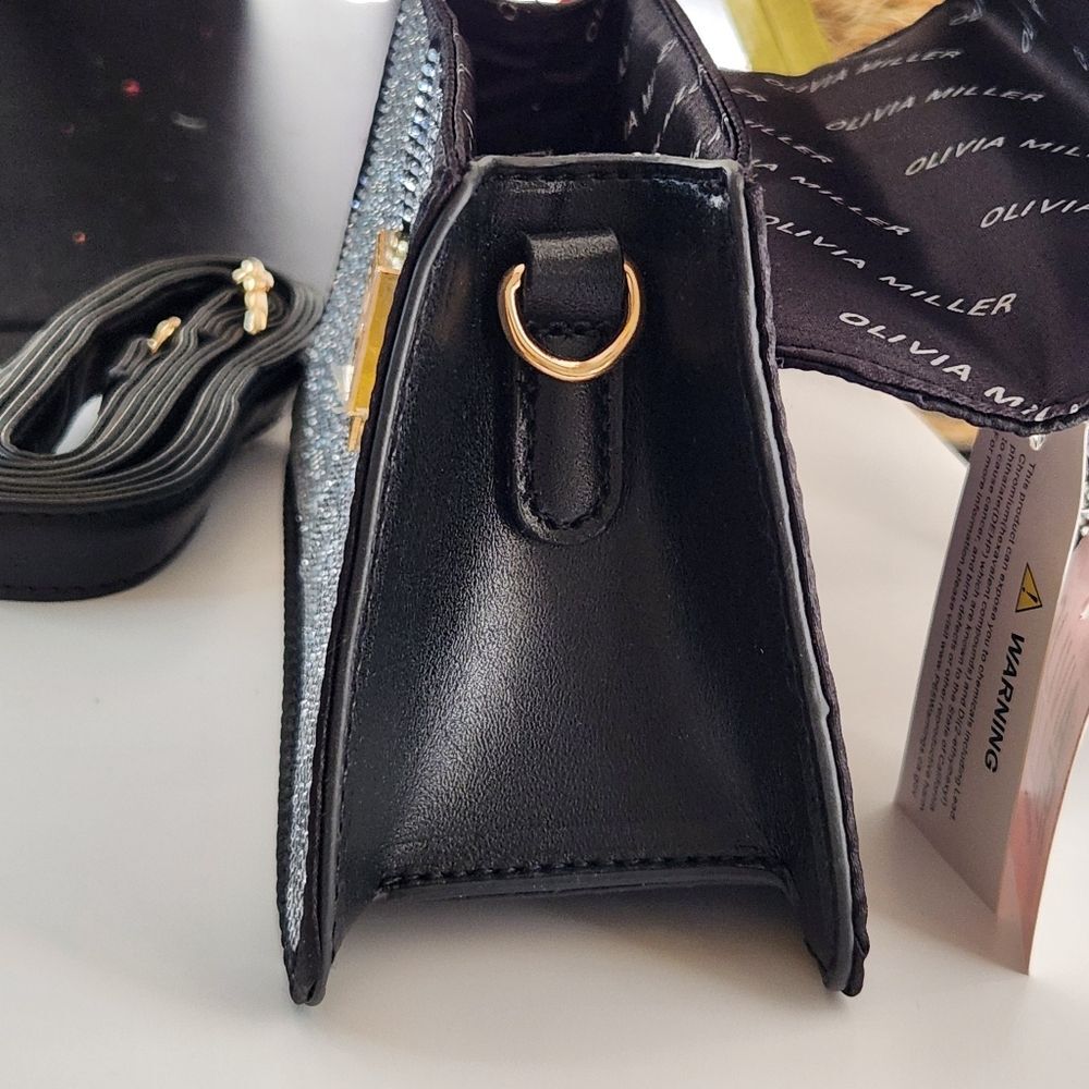 NEW!! Olivia Miller Women's Handbag With Strap Black Silver Dazzling Rhinestones - Picture 9 of 15